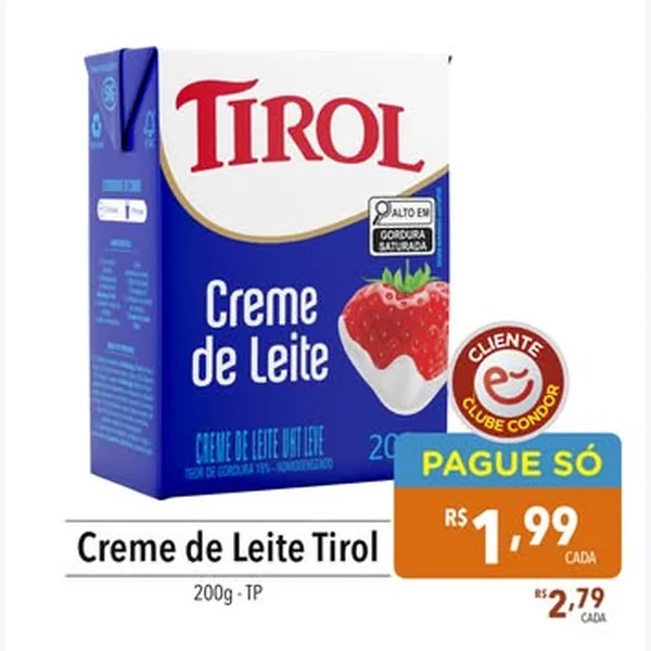 Recorte do encarte de Creme de Leite Tirol 200 g