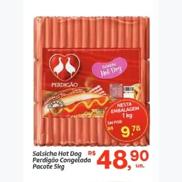 Recorte do encarte de Salsicha Hot Dog Perdigão 5 kg