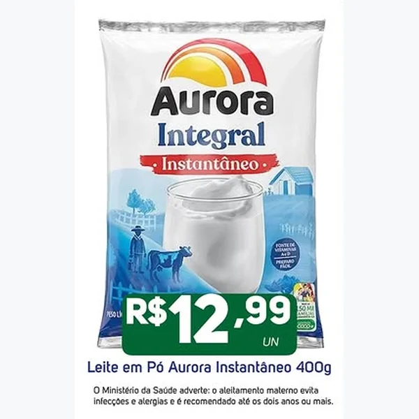 Recorte do encarte de Leite em Pó Instantâneo Aurora 400 g