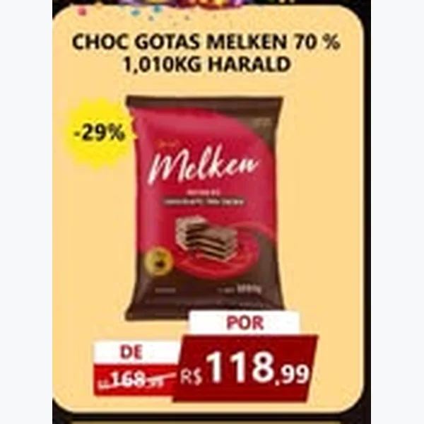 Recorte do encarte de Choc Gotas 70% Melken Harald 1,01 kg