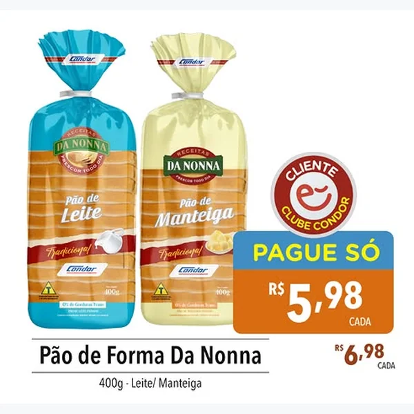 Recorte do encarte de Pão de Forma Leite Da Nonna 400 g