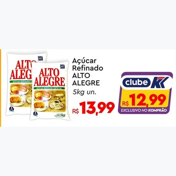 Recorte do encarte de Açúcar Refinado Alto Alegre 5 kg