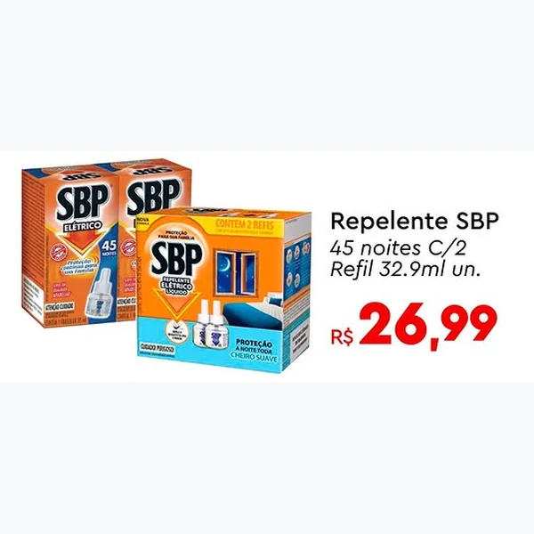 Repelente Elétrico 45 Noites SBP 2 un × 32,9 ml