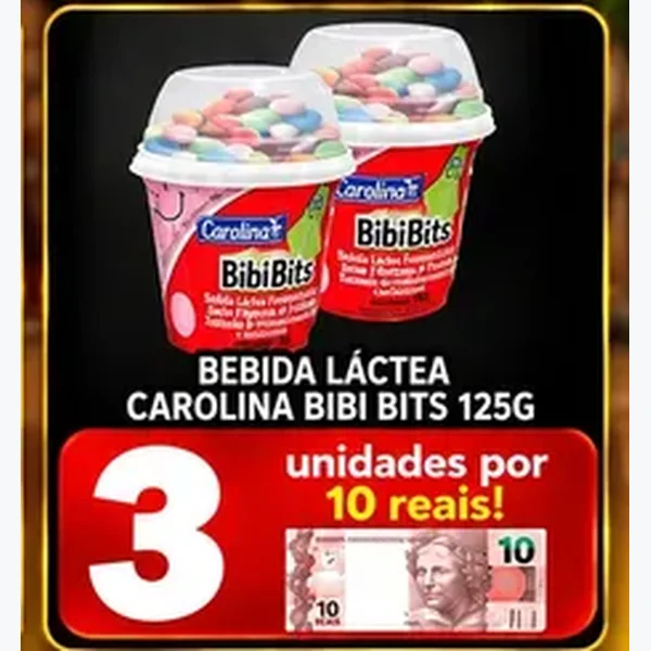 Recorte do encarte de Bebida Láctea Bibi Bits Carolina 125 g