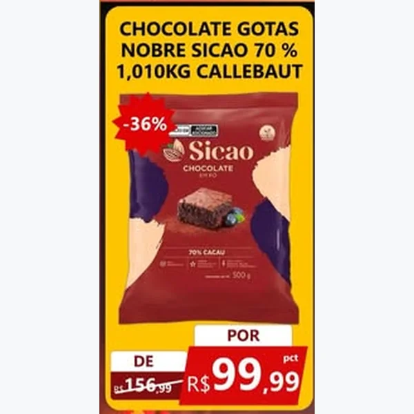 Recorte do encarte de Chocolate Gotas Nobre 70% Sicao 1,01 kg