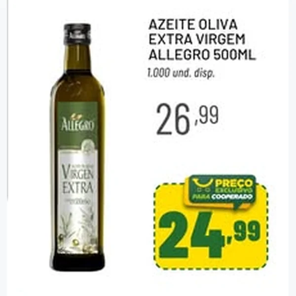 Recorte do encarte de Azeite de Oliva Extra Virgem Allegro 500 ml