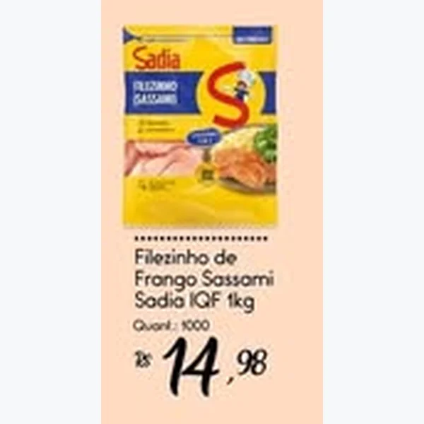 Recorte do encarte de Filezinho de Frango Sassami Iqf Sadia 1 kg