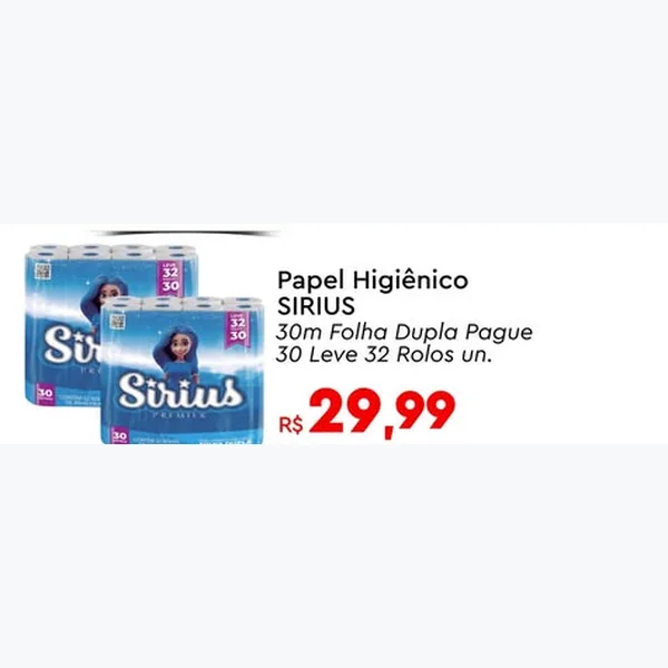 Papel Higiênico Folha Dupla Sirius 32 un × 30 un