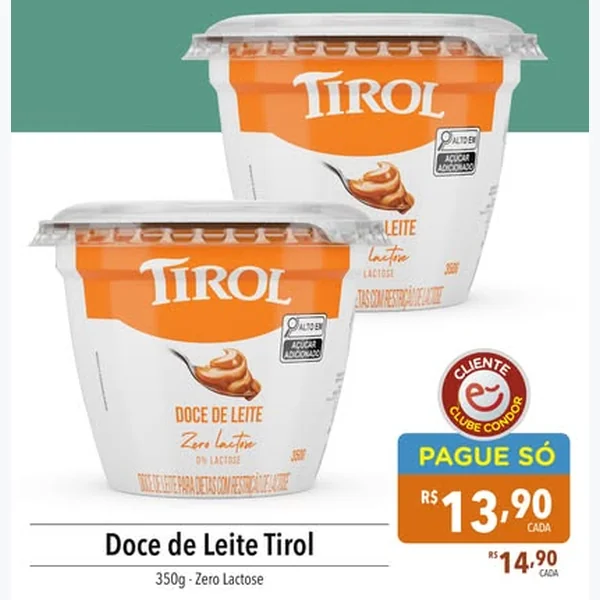 Recorte do encarte de Doce de Leite Zero Lactose Tirol 350 g