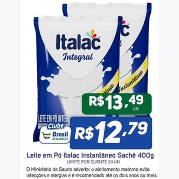 Recorte do encarte de Leite em Pó Integral Instantâneo Italac 400 g