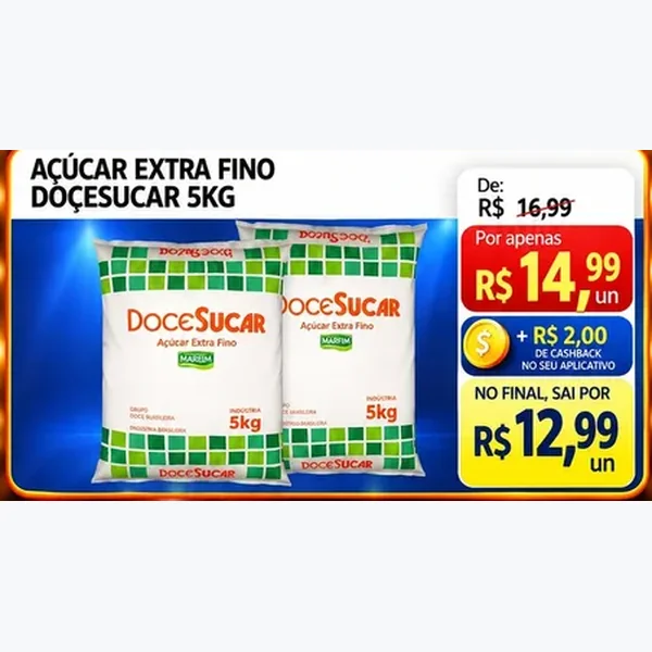 Recorte do encarte de Açúcar Extra Fino Doçesucar 5 kg
