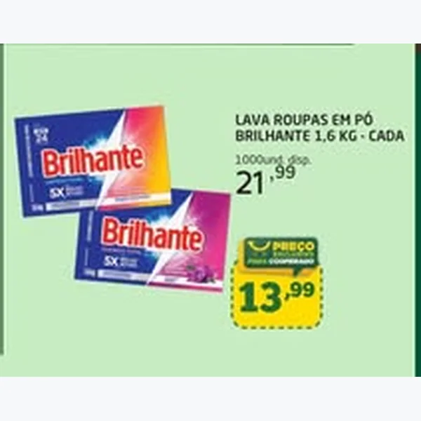 Recorte do encarte de Lava Roupas em Pó Brilhante 1,6 kg