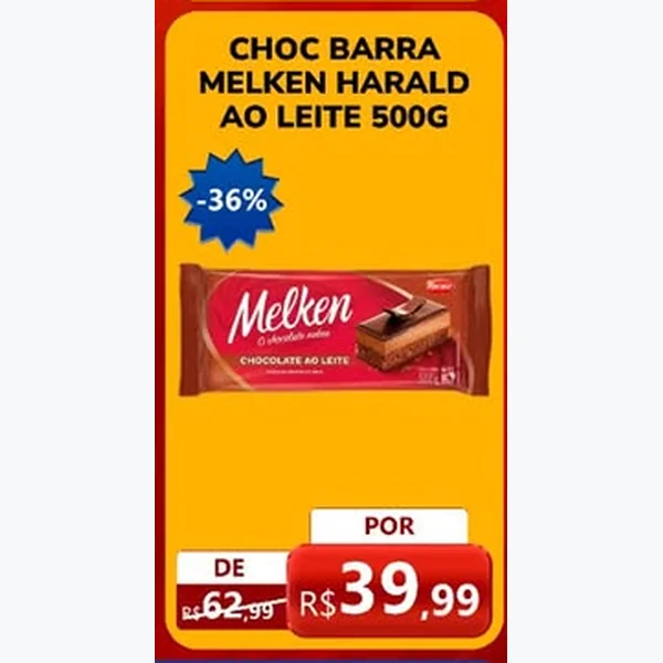 Chocolate Barra Melken ao Leite Harald 500 g
