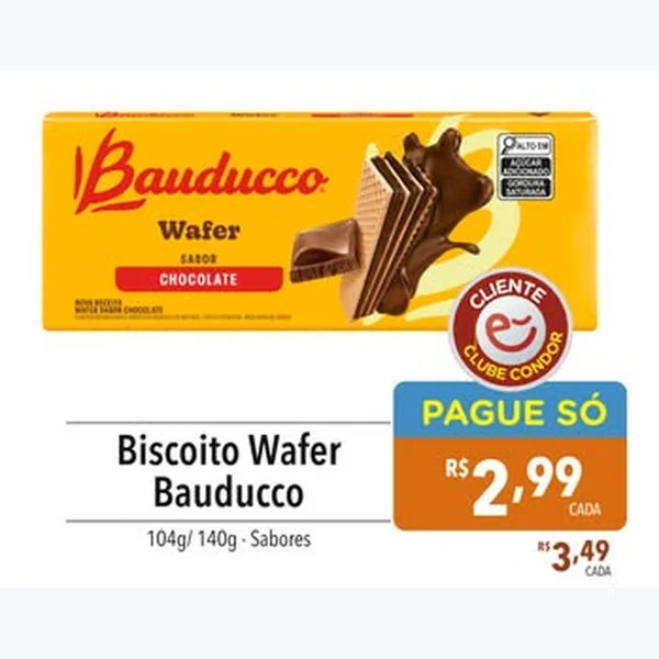 Recorte do encarte de Biscoito Wafer Bauducco 140 g