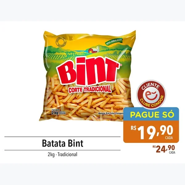 Batata Pré-frita Congelada Corte Tradicional Bint 2 kg