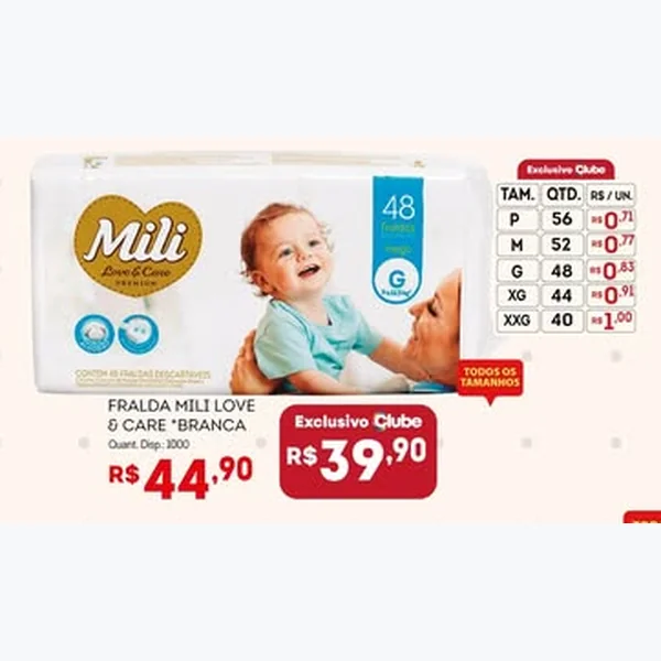 Recorte do encarte de Fralda Love & Care Mili 48 un