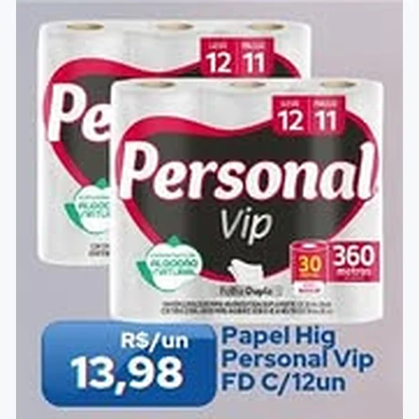 Recorte do encarte de Papel Higiênico Personal Vip 12 un
