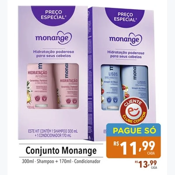 Kit Shampoo e Condicionador Lisos Brilhantes Monange 300 ml