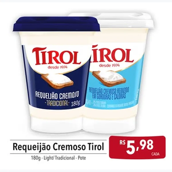 Recorte do encarte de Requeijão Cremoso Light Tirol 180 g