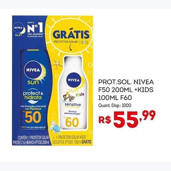 Protetor Solar Protect & Hidrata F50 + Protetor Solar Kids Sensitive F60 Nivea 2 un
