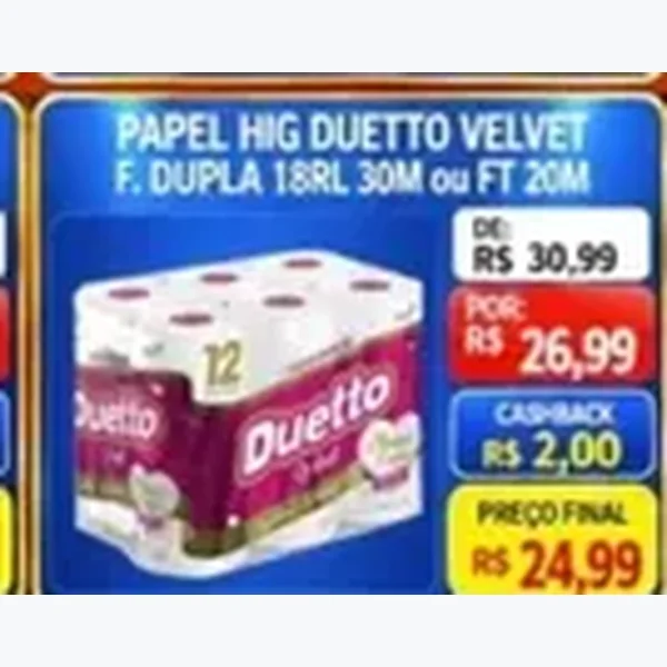 Recorte do encarte de Papel Higiênico Velvet Duetto 18 un × 30 un
