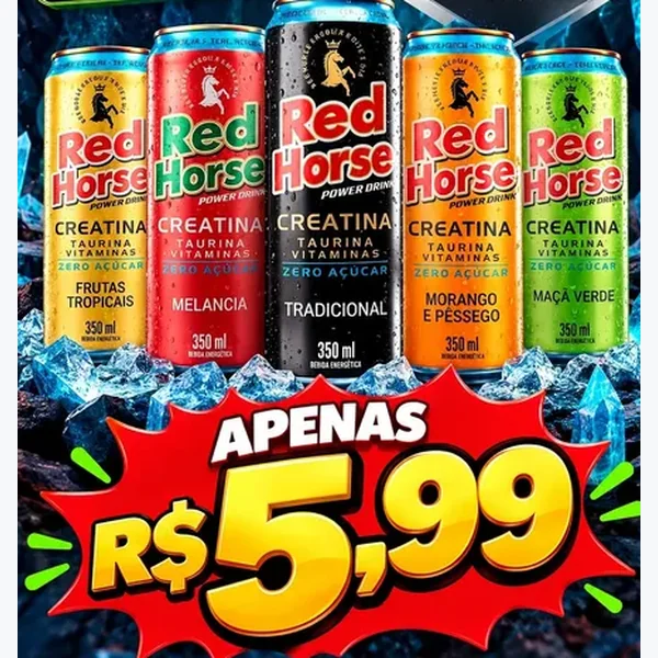 Recorte do encarte de Energético Maçã Verde Red Horse 350 ml