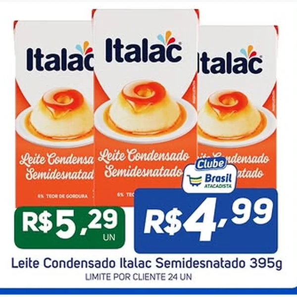Recorte do encarte de Leite Condensado Semidesnatado Italac 395 g