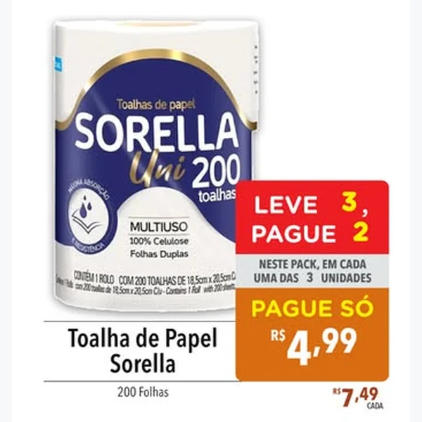 Recorte do encarte de Toalha de Papel Multiuso Sorella 200 un
