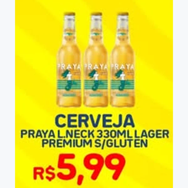 Recorte do encarte de Cerveja Lager Premium sem Glúten Praya 330 ml