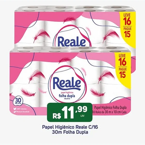 Papel Higiênico Folha Dupla Reale 16 un × 30 un