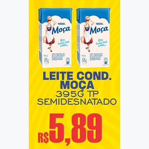 Recorte do encarte de Leite Condensado Semidesnatado Moça 395 g