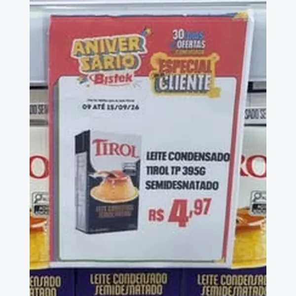 Recorte do encarte de Leite Condensado Semidesnatado Tirol 395 g