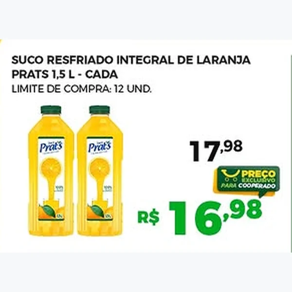 Suco Resfriado Integral de Laranja Prats 1,5 L