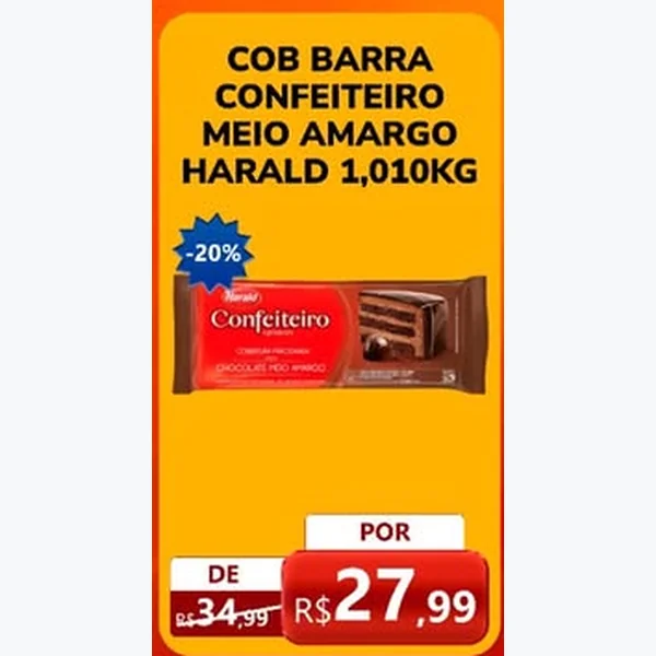 Cobertura Barra Confeiteiro Meio Amargo Harald 1,01 kg