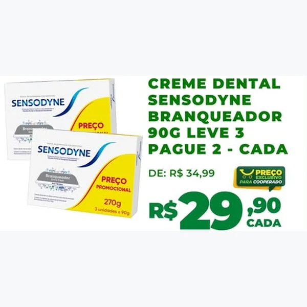 Recorte do encarte de Creme Dental Branqueador Sensodyne 3 un × 90 g