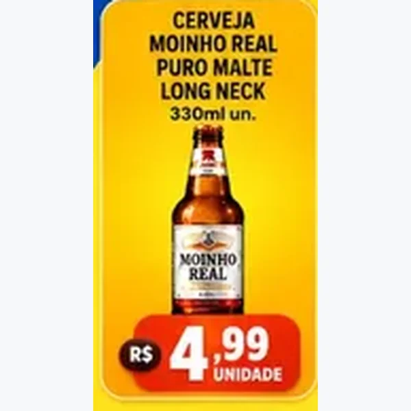 Recorte do encarte de Cerveja Puro Malte Long Neck Moinho Real 330 ml