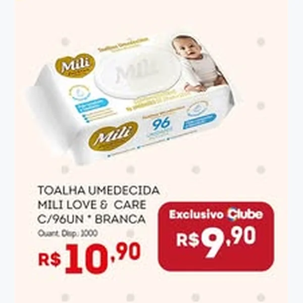 Recorte do encarte de Toalha Umedecida Love & Care Mili 96 un