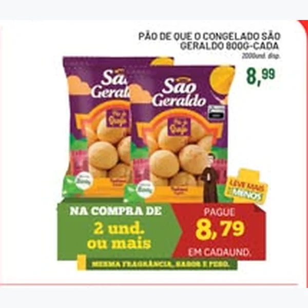 Recorte do encarte de Pão de Queijo Congelado São Geraldo 800 g