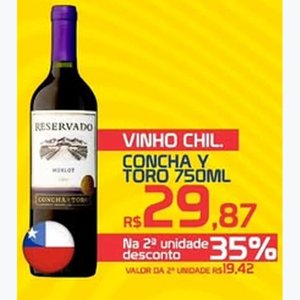 Recorte do encarte de Vinho Chileno Merlot Concha y Toro 750 ml