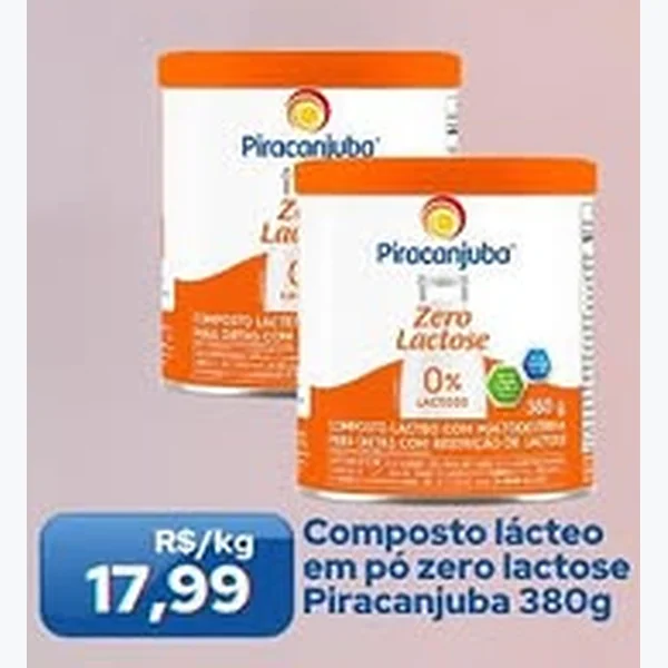 Recorte do encarte de Composto Lácteo em Pó Zero Lactose Piracanjuba