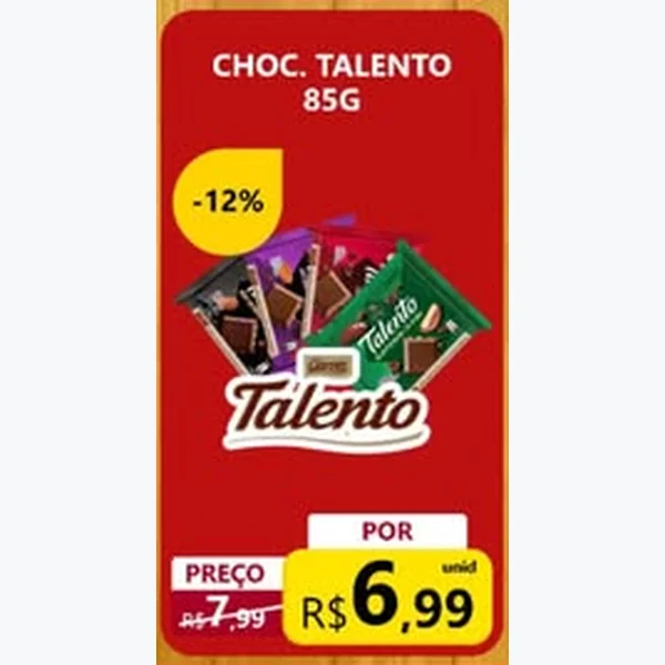 Recorte do encarte de Chocolate Talento 85 g