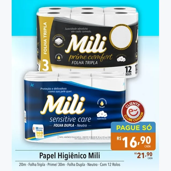 Papel Higiênico Prime Comfort Folha Tripla Mili 12 un × 20 un