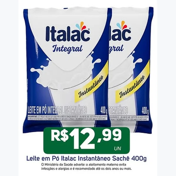 Leite em Pó Integral Instantâneo Italac 400 g