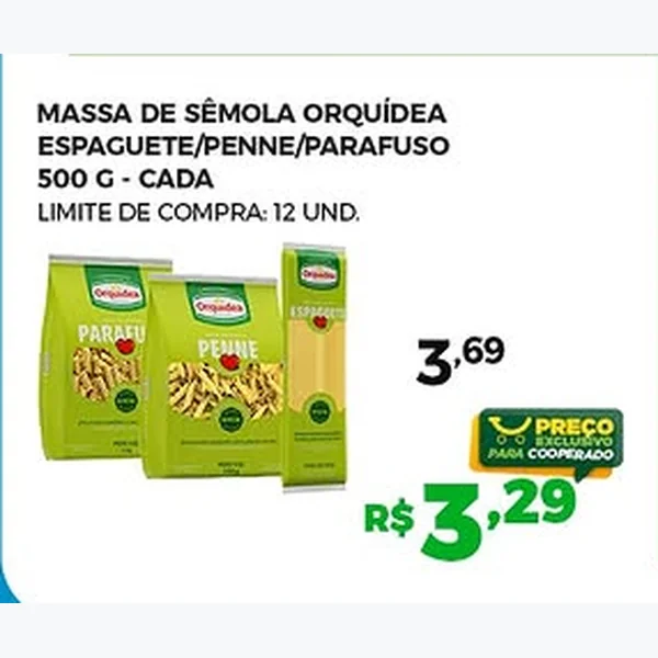 Recorte do encarte de Massa de Sêmola Parafuso Orquídea 500 g