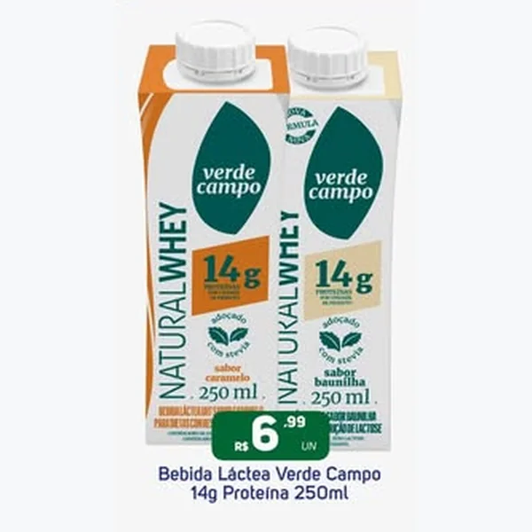 Recorte do encarte de Bebida Láctea Natural Whey Sabor Baunilha Verde Campo 250 ml