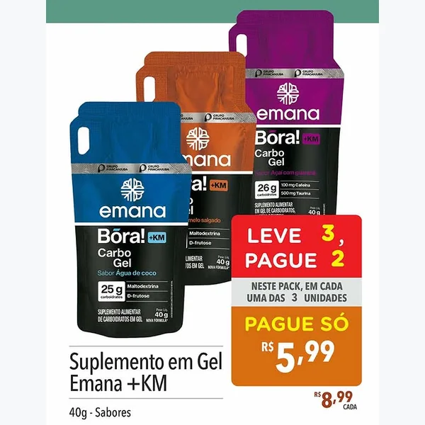 Recorte do encarte de Carbo Gel Mel Salgado Emana 40 g