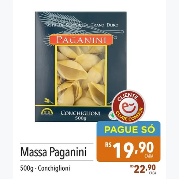 Recorte do encarte de Massa Conchiglioni Paganini 500 g