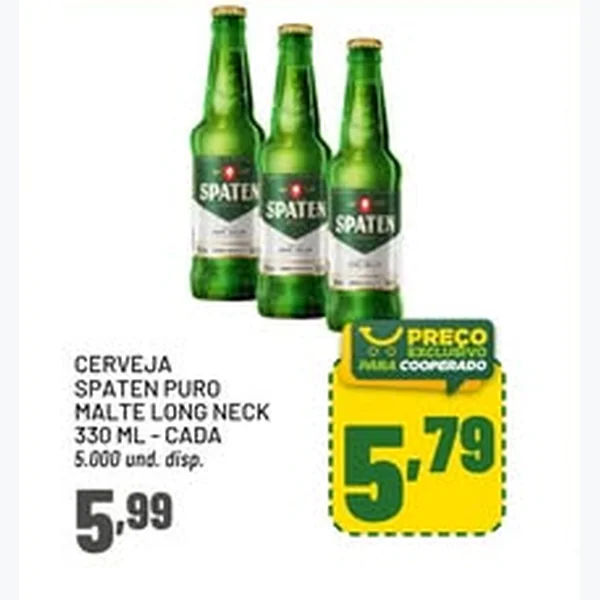 Recorte do encarte de Cerveja Puro Malte Long Neck Spaten 330 ml