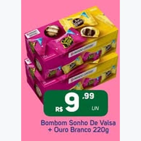 Recorte do encarte de Bombom Sonho de Valsa + Ouro Branco 220 g