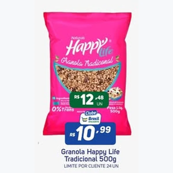 Recorte do encarte de Granola Tradicional Happy Life 500 g
